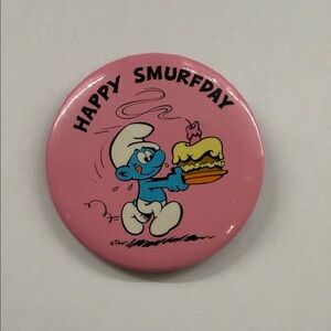 Happy Smurfday Button Pin 1980
